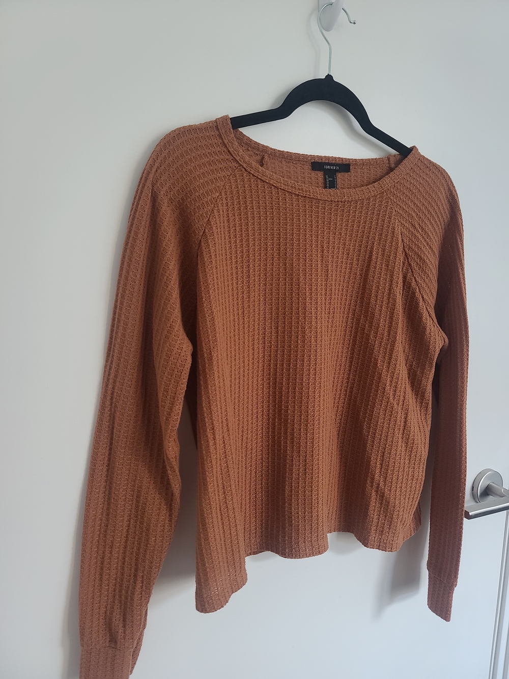 Forever 21 Rust Waffle-Knit Long-Sleeve Sweater